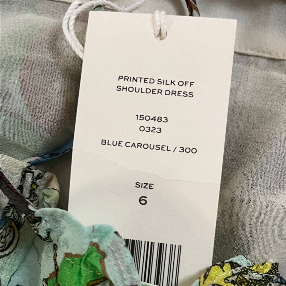 NWT Tory Burch Carousel Print Silk Chiffon Off-Shoulder Midi Dress 6 - Picture 6 of 6